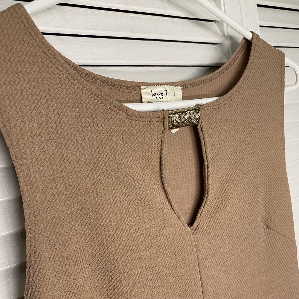 Sleeveless Small Tan Midi Dress with Open Chest and Front Slit